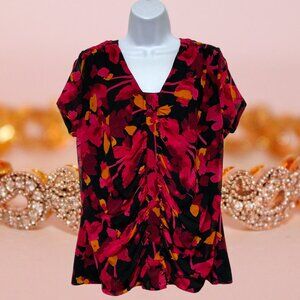 212 Collection-Women's XL Lined Pullover Top Short Sleeve V-Neckline Multi-Color